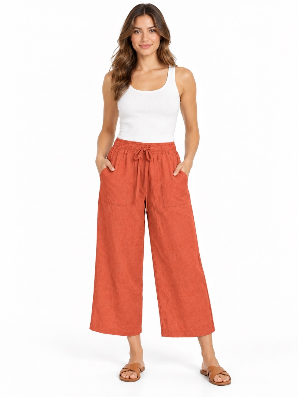 Roxy Women's Linen Blend Crop Drawstring Pants -Red